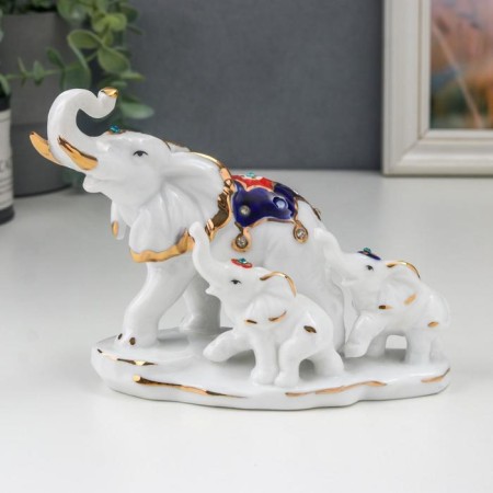 Souvenir ceramics "Elephant with elephants" white with gold, rhinestones 16.2 cm