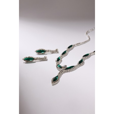 Set 2 objects: earrings, Kilence "Listopad" thin rhombus, green-white color in silver, 45 cm-1