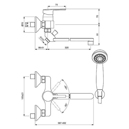 Vidima Bath mixer "Logik", wall, pour 320 mm, chrome-1