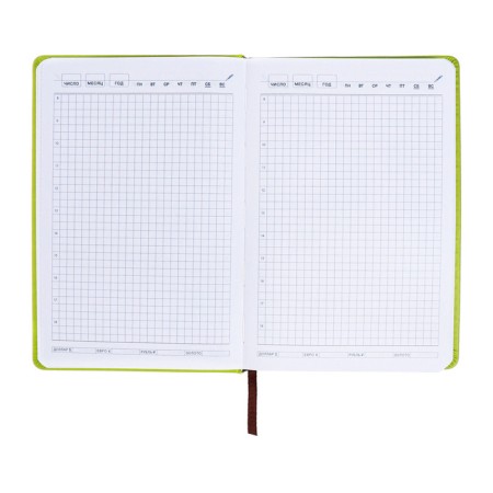 The diary is notathered, A5, 140l, cage, region, with a refrain, flowers, green-11