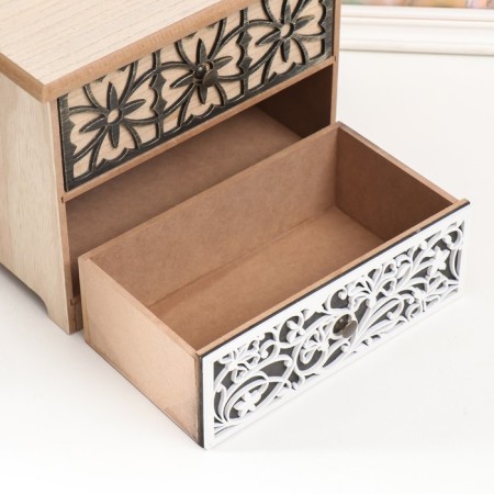 Casket wood chest of drawers 2 boxes "Flower patterns" beige-white 24x13.5x19 cm-2