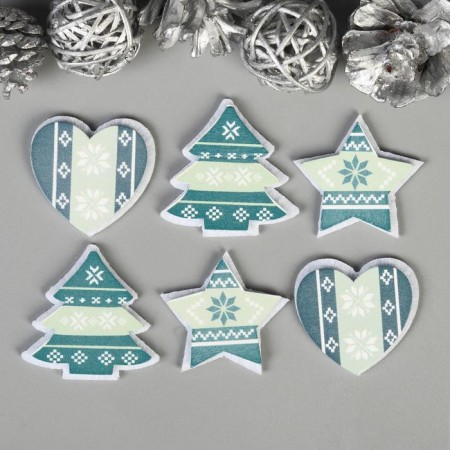 Decor for the creativity of wood, felt "New Year" set of 6 pcs 4.2x4.2 cm