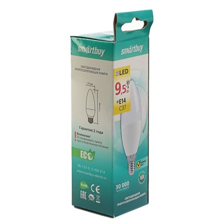 LED LED SMARTBUY, E14, C37, 9.5 W, 3000 K, warm white light-1