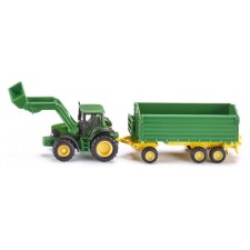 A toy tractor with bucket and trailer-room John Deere, scale 1:87