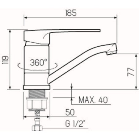 Kitchen mixer "RMS" SL52-004FB-15, single-leaf, spill 150 mm, zinc, chromium-3