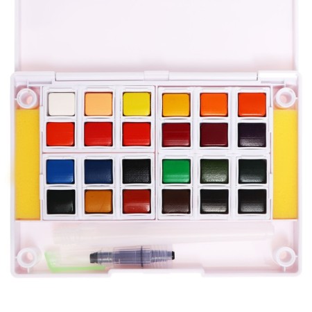 Watercolor paints, + 1 brush, in a plastic box, 24 colors-5