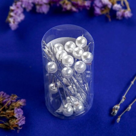 Hair hairpin "Pearl" 1 cm, white-1