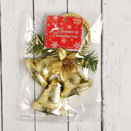 New Year's decoration "Three bells with a flower on the ring" 10x14.5 cm, gold-1