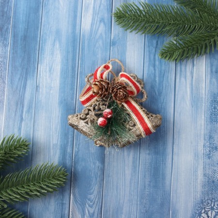 Decoration Christmas tree "Bell brown Bow volume" 8x10.5 cm, gold