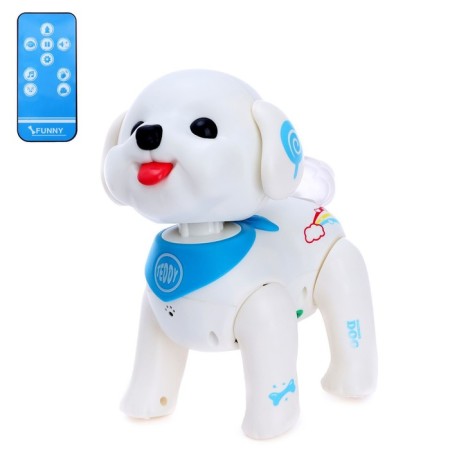 Robot Dog "Cute Puppy", programmable, on the control panel, interactive: reacts to pops, sound, light, batteries, in Russian