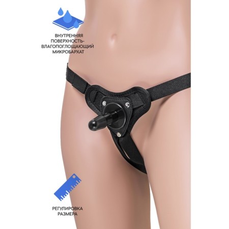 Panties for strapon Realstick Strap-on Abigail, eco-leather, black color