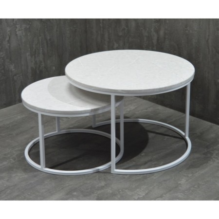 Tables Journal Loft DQ No. 1 Duae (set) D605 (475), H420 (320), toros beige marble, m/c white m-3