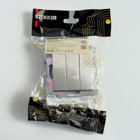 3-clavy switch (mechanism), 250V, 10A, Stekker series Catherine, silver GLS10-7108-03-7