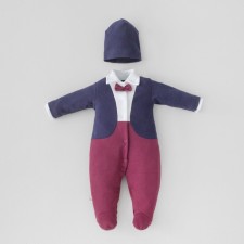 A set for the boy Kinderlitto “Young gentleman-3”, 2 items: overalls-slip, hat, height 50-56 cm, dark blue color