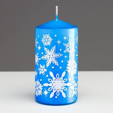 Candle - New Year's "Snowflakes" cylinder, 5x10 cm, blue with silver, mix-4