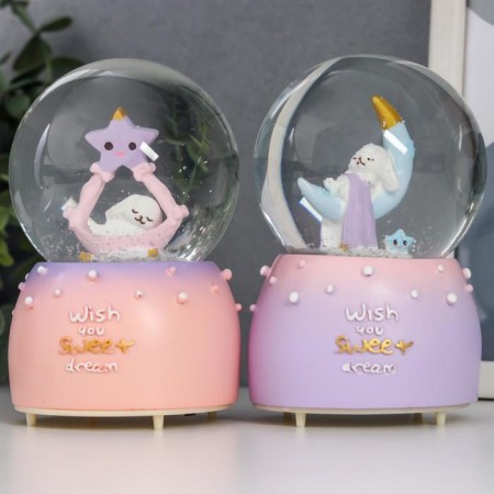 Souvenir polystone water ball light, music "Sleeping bunny" d = 8 cm mix 12.5x8x8 cm-1