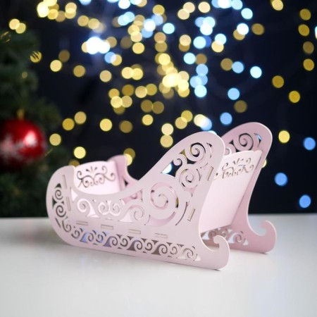 New Year. Wooden Kashpo, 23 × 10 × 14 cm "Sled", gift packaging, pink pastel-2