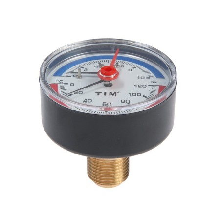 Thermomanometer TIM Y-63T-10, axial, DC 63 mm, 10 bar, 120 ° C