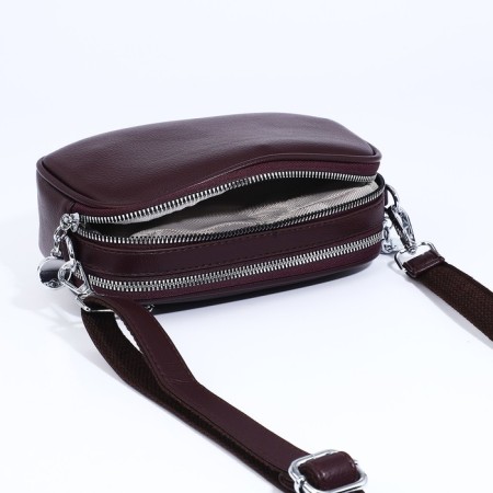 Cross-Body bag on zippers, external pocket, burgundy color-5