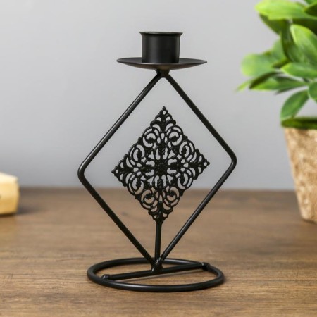 Summary Metal for 1 candle "Two rhombus with a pattern" Black 14.5x11.5x8 cm-2