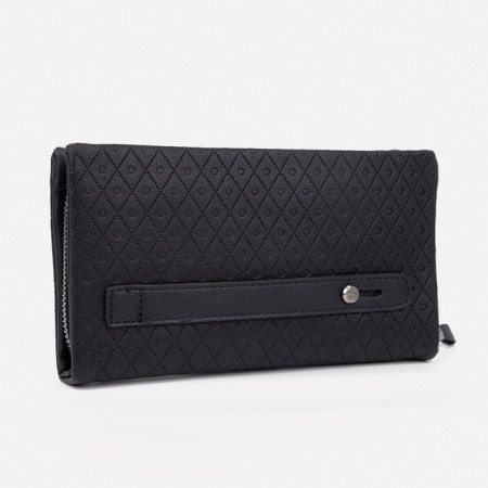 Male purse with zipper, department for bills, for maps, for coins, black color-1