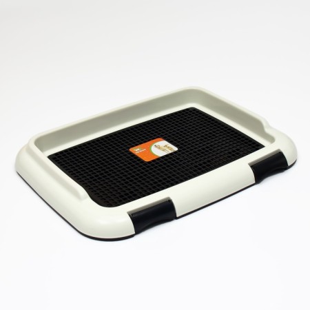 Dog toilet 46.5 x 35.5 x 5.5 cm, with a wall, a removable grille and a column, black-6