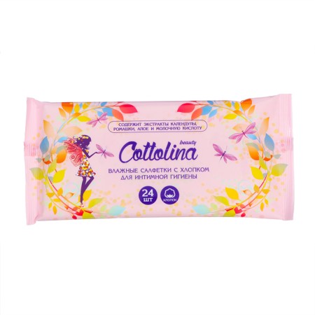 Wet Cottolina napkins for intimate hygiene, with cotton, 24 pcs.-1