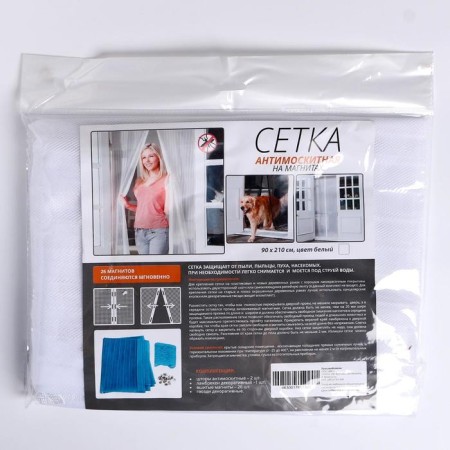 Antimosquito mesh for doors, 90 × 210 cm, on magnets, white color-4