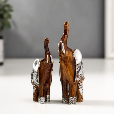 Polystone souvenir "Two elephants under a tree in a silver blanket" Set 2 pcs 11x8x3.2 cm-1