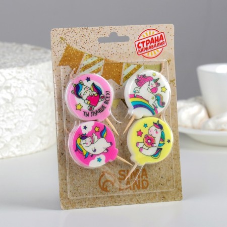 Set of candles in the cake "Unicorn", size 1 candle 4 × 4.4cm, 4 pcs-2