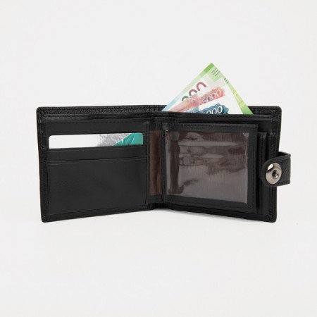 Male purse for magnet, department for bills, for maps, for coins, black color-5