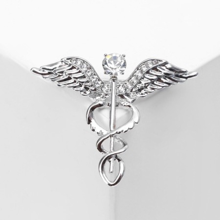 Brooch "Kaduza" with Strazina, white color in silver-2
