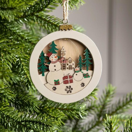 Christmas tree toy "Ball with snowmen", from batteries, glow warm white-1