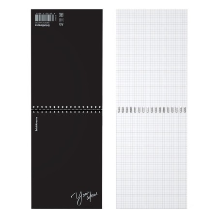 Notepad for spirals A5, 80 sheets, cage, Erichkrause "Words", black, plastic cover silk -screen covers, OFSET BELICT 100%, black-1