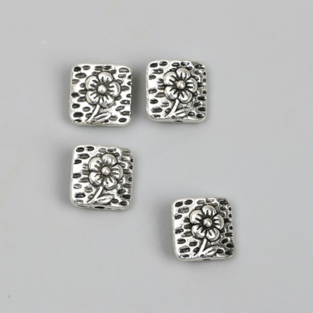 Bead for creativity Metal "Square with Flower" 1.1x1.1 cm-1