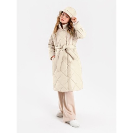 Пальто стёганое для девочек AmaroBaby TRENDY, рост 128-134 см, цвет молочный-10