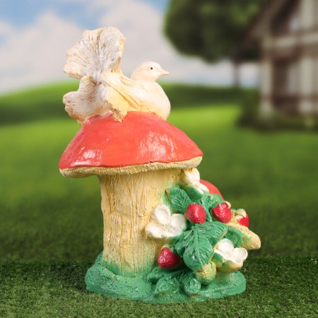 Garden figure "Bird on Mushrooms" 22x20x28cm-2