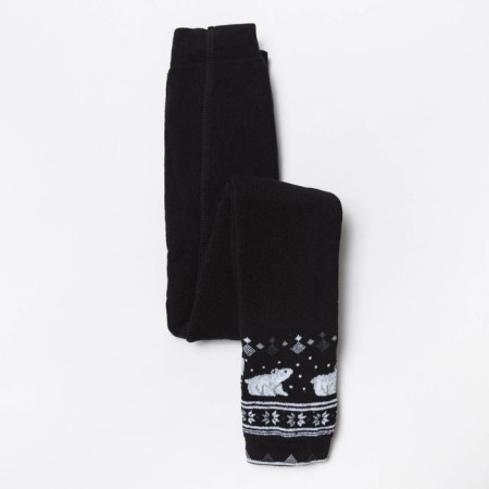Leggings children's terry "Ornament with a bear", black color, height 104-110