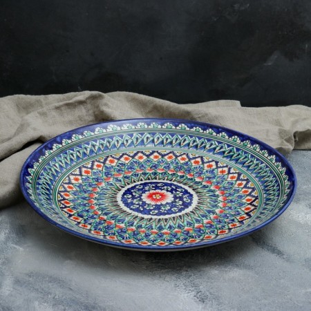 Lryagan Round Rishtan ceramics, 41cm, brown-red-blue ornament-4