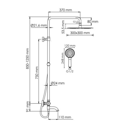 The shower system wasserkraft a188.261.207.pg Thermo, tropical shower, thermostat, gold-2