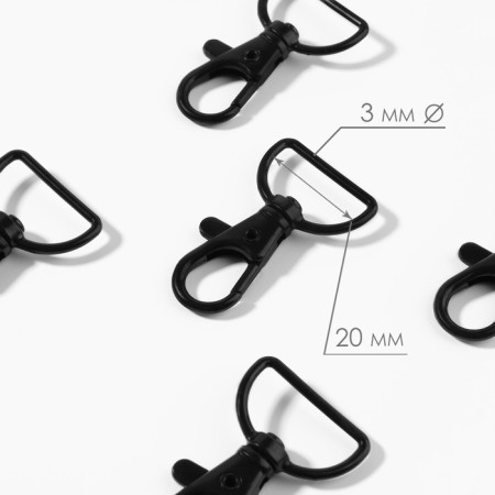 Metal carbine, 40 × 25 mm / 20 × 3 mm, 5 pcs, black color