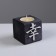 A candle in a wooden candlestick "Cube, hieroglyphs. Good luck", color: "Eben", 6x6x6 cm, mango aroma