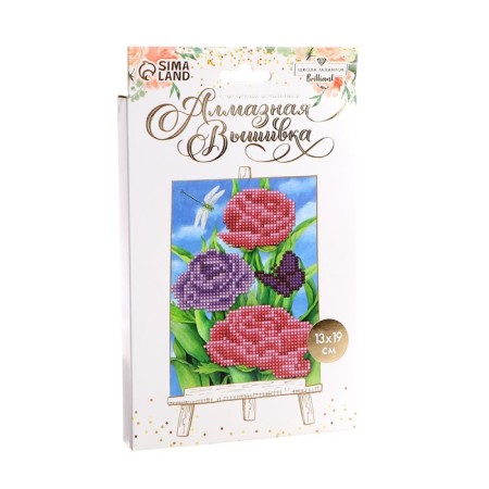 Diamond mosaic with partial filling on the stand “Flowers”, 13 x 19 cm, cardboard-2