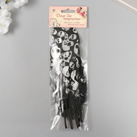 Feather of decorative pheasant "skull" black with silver h = 15-20 cm-2