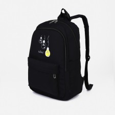 Youth backpack from textiles, 2 parts on lightning, 3 pockets, black color