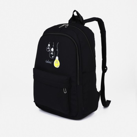 Youth backpack from textiles, 2 parts on lightning, 3 pockets, black color