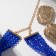Set 2 items; Earrings, necklace "luxury" large stone, blue color in gold, 42 cm
