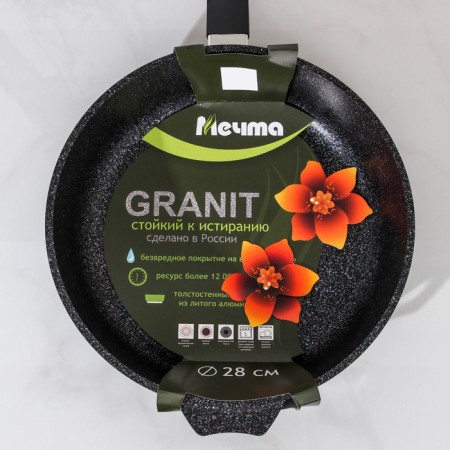 Frying pan “Granite Star”, D = 28 cm, plastic handle, anti -stick coating, black color-6