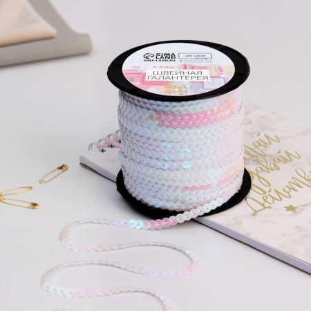 Sequins on threads, mother -of -pearl, 6 mm, 91 ± 1 m, white color No. 51