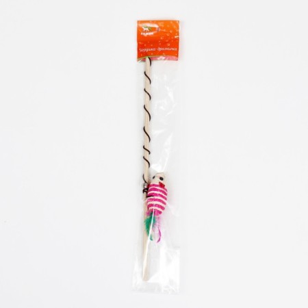 Tearing with mouse (7 cm) on a wooden stick, 40 cm, pink/white-3